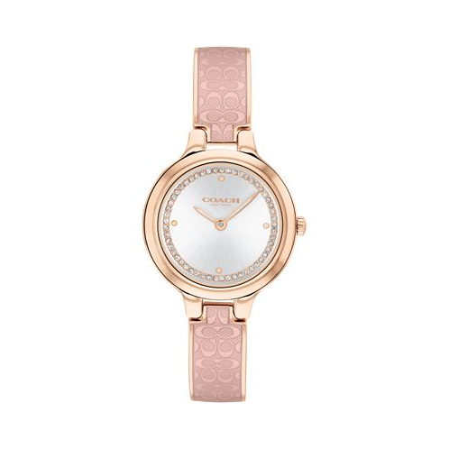 COACH Womens Chelsea Gold-Tone and Light Pink Signature C Bangle Watch 27mm