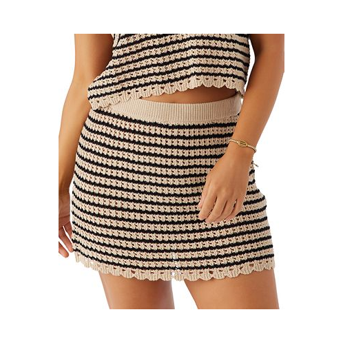ONeill Juniors Kelsey Striped Cotton Crochet Cover-Up Mini Skirt