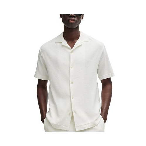 Hugo Boss Mens Cotton Boucle Regular-Fit Collared Shirt