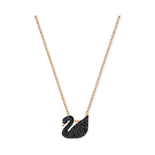 Swarovski Rose Gold-Tone Crystal Pave Black Swan 14-7/8 Pendant Necklace