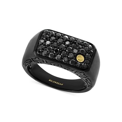 EFFY Collection EFFY Mens Black Sapphire Cluster Ring (1-3/8 ct. t.w.) in Black Rhodium-Plated Sterling Silver and 18k Gold