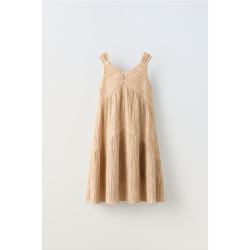 Zara SHINY TEXTURED STRIPED DRESS