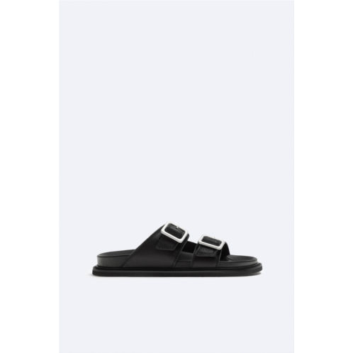 Zara DOUBLE STRAP BUCKLE LEATHER SANDALS