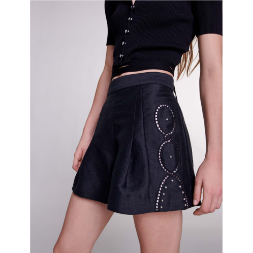 Maje Openwork linen shorts with rivets