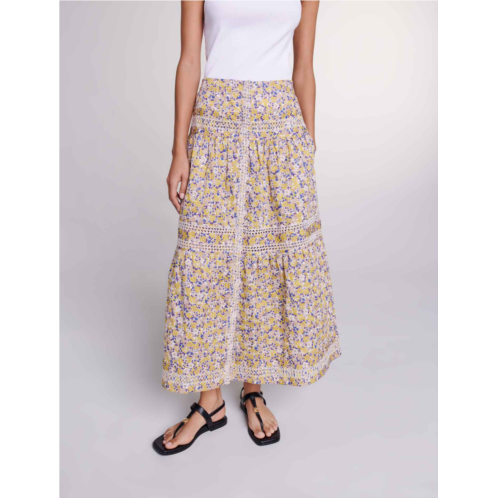 Maje Long floral embroidered skirt