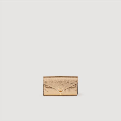 Sandro Gold leather clutch bag