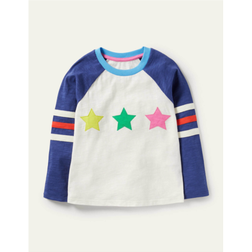 Boden Slub Raglan T-shirt - Blue/Green Pepper Stars