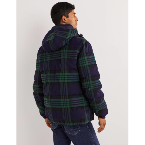Boden Check Puffer - College Navy/Green Check