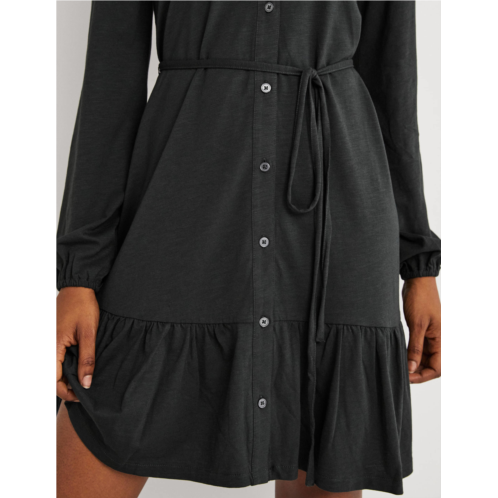 Boden Tiered Jersey Shirt Mini Dress - Cavolo Nero