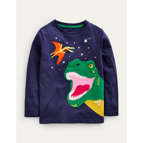 Boden Dinosaur Applique T-shirt - College Navy Dino