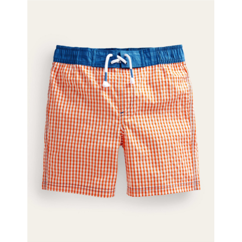 Boden Board Shorts - Coral and Ivory Gingham