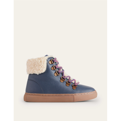 Boden Cosy Leather Lace Up Boots - Navy Blue
