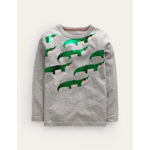Boden Foil printed T-shirt - Grey Marl Crocodile