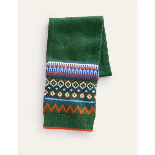 Boden Fair Isle Knitted Scarf - Monster Green