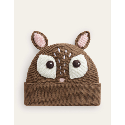 Boden Novelty Knitted Beanie - Brown Deer