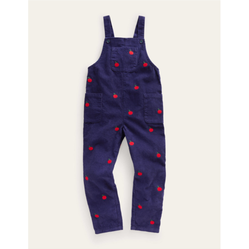 Boden Relaxed Cord Overalls - College Navy Apple Embroidery