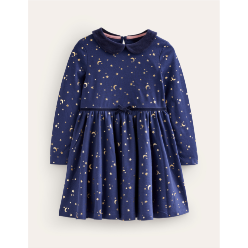 Boden Collared Twirly Dress - College Navy Gold Foil Star