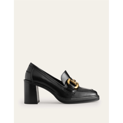 Boden Iris Snaffle Heeled Loafers - Black Calf Leather