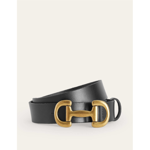 Boden Iris Snaffle-Trim Leather Belt - Black