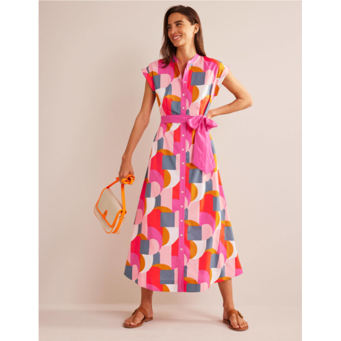 Boden Amanda Cotton Midi Shirt Dress - Festival Pink, Geometric Swirl