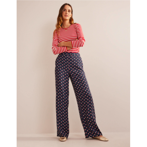 Boden Printed Pull-On Pants - French Navy, Falling Dot