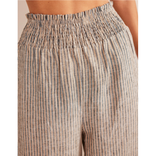 Boden Linen Shirred Waist Pants - Lurex Stripe