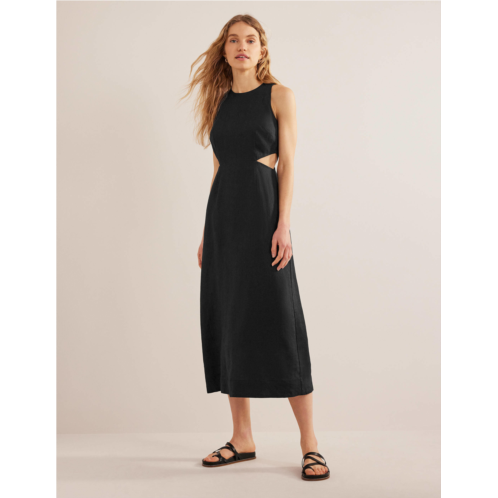 Boden Cut Out Linen Midi Dress - Black