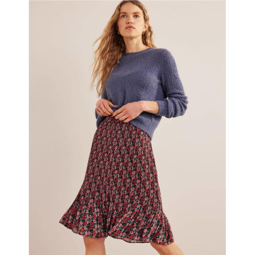 Boden Knee Length Plisse Skirt - Multi, Abstract Poppy Small