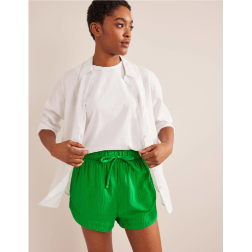Boden Tie Waist Cheesecloth Shorts - Bright Green