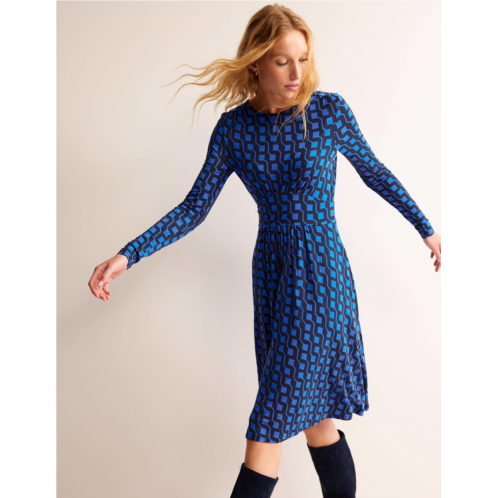 Boden Thea Short Jersey Dress - Bright Cobalt, Cube Geo