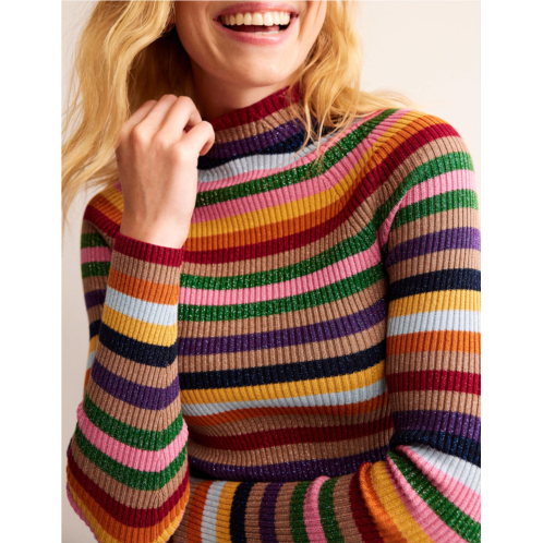 Boden Ribbed Funnel Neck Sweater - sparkle Multi Stripe