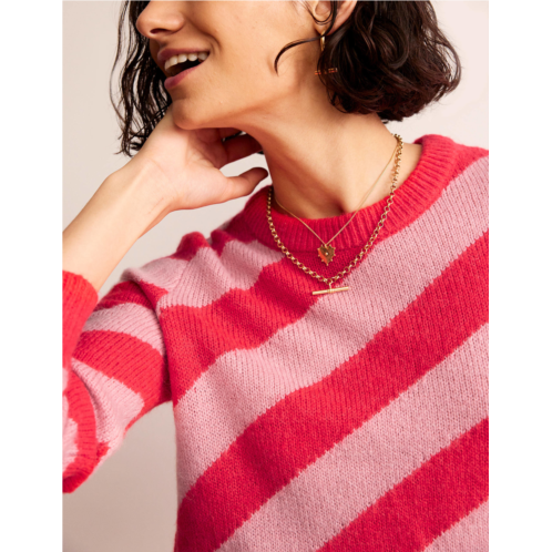 Boden Fluffy Diagonal Stripe Sweater - Pink and Orange Stripe