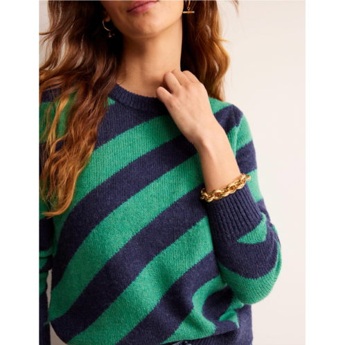 Boden Fluffy Diagonal Stripe Sweater - Navy and Green Stripe