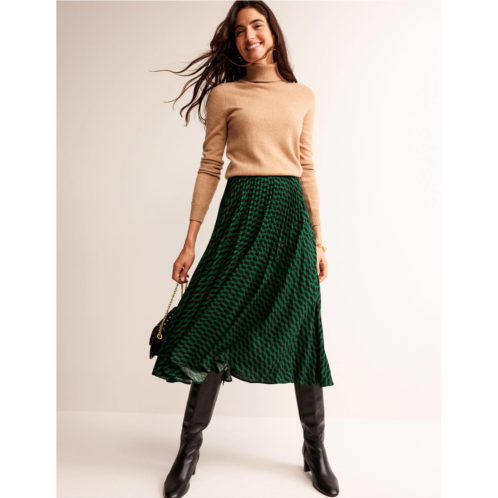 Boden Pleated Midi Skirt - Bright Green, Terrace Geo