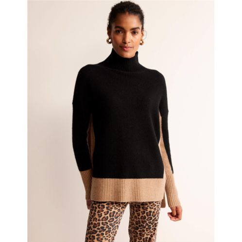 Boden Jessica Oversized Sweater - Black, Camel Colour Block