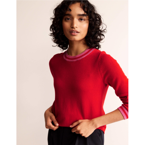 Boden Back Button Sweater - Flame Scarlett, Brand Stripe
