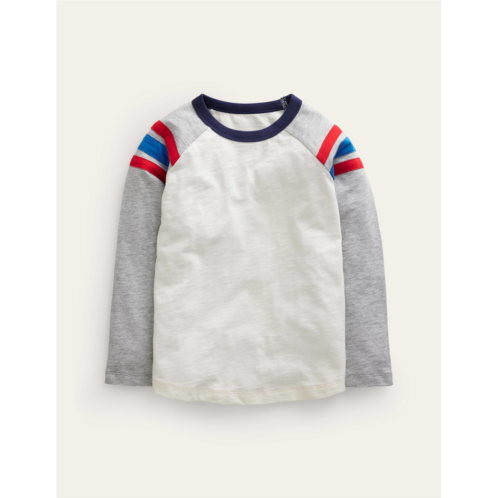 Boden Long Sleeve Raglan T-shirt - Ivory/Grey Marl