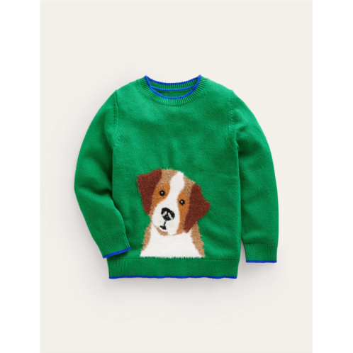 Boden Fun Cosy Sweater - Runner Bean Green Dog
