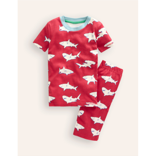 Boden Snug Short John Glow Pajamas - Red Sharks