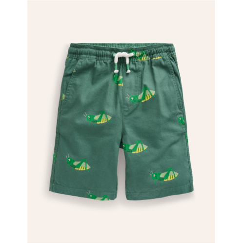 Boden Pull-on Drawstring Shorts - Pea Green Grasshopper