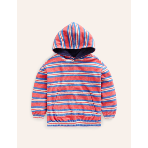 Boden Towelling Hoodie - Jam Red/ Cabana Blue Stripe