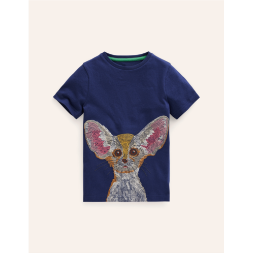 Boden Superstitch Animal T-shirt - College Navy Fennec Fox