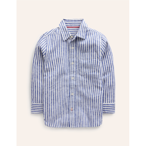 Boden Linen Shirt - College Navy / Ivory Stripe