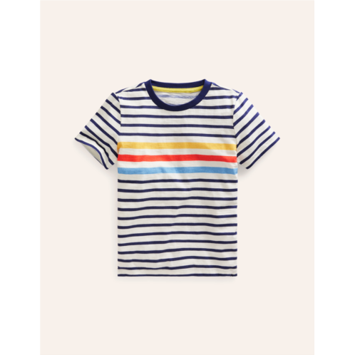 Boden Rainbow Stripe Slub T-shirt - College Navy Multi Stripe