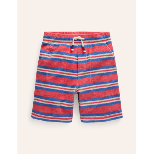 Boden Towelling Sweat Shorts - Jam Red/ Cabana Blue Stripe