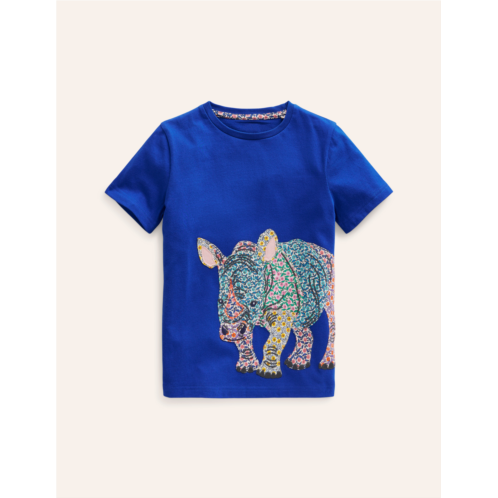 Boden Applique Rhino T-shirt - Peacock Plume Blue