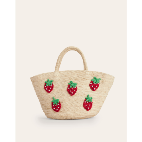 Boden Basket Bag - Embroidered Strawberries