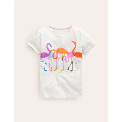 Boden Printed Graphic T-Shirt - Ivory Flamingos