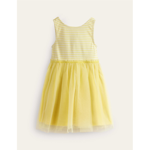 Boden Jersey Tulle Mix Dress - Spring Yellow / Ivory Stripe