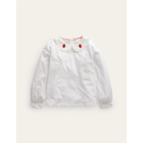 Boden Collared Jersey Top - Ivory Strawberry